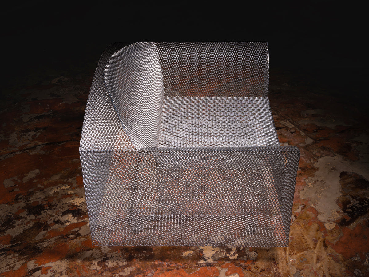 Shiro Kuramata 'How High the Moon' Lounge Chair in Nickel-Plated Steel Mesh Seating Morentz