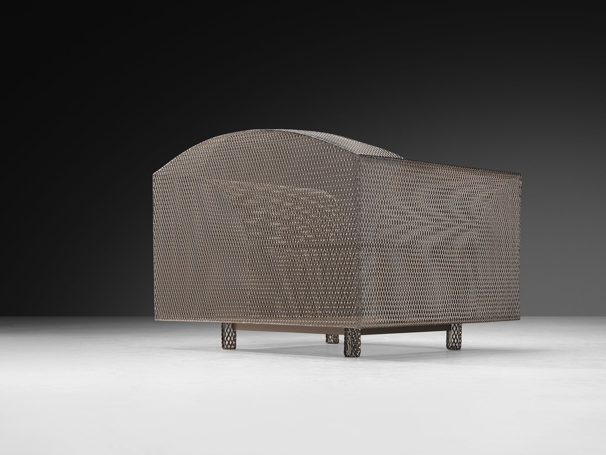 Shiro Kuramata 'How High the Moon' Lounge Chair in Nickel-plated Steel Mesh Seating Morentz