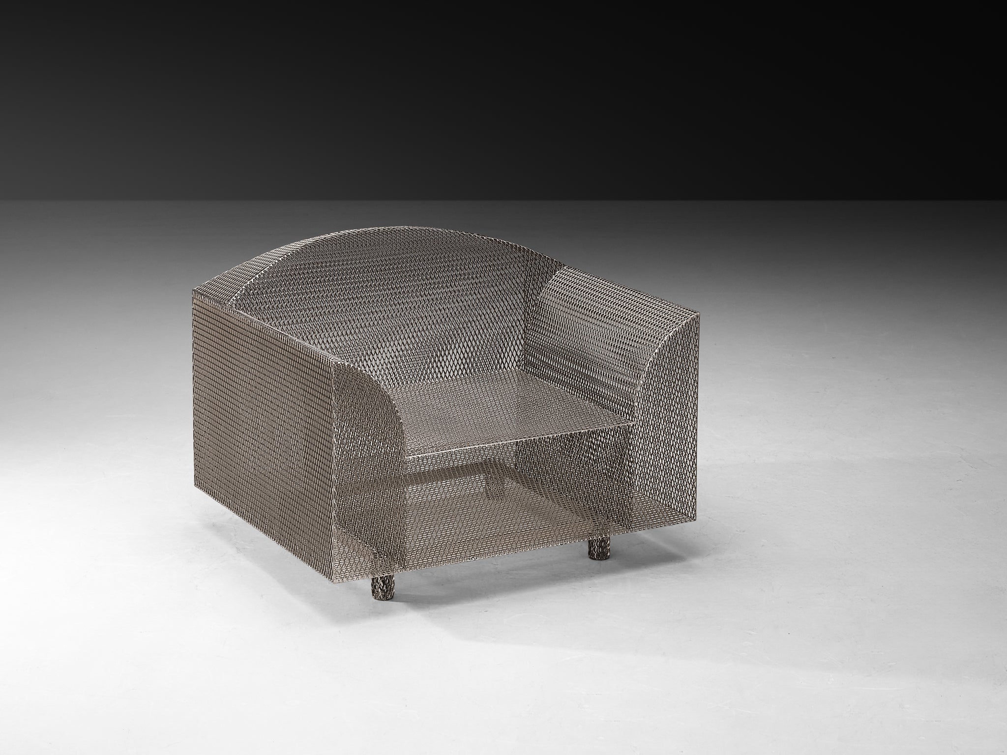 Shiro Kuramata 'How High the Moon' Lounge Chair in Nickel-plated Steel Mesh Seating Morentz