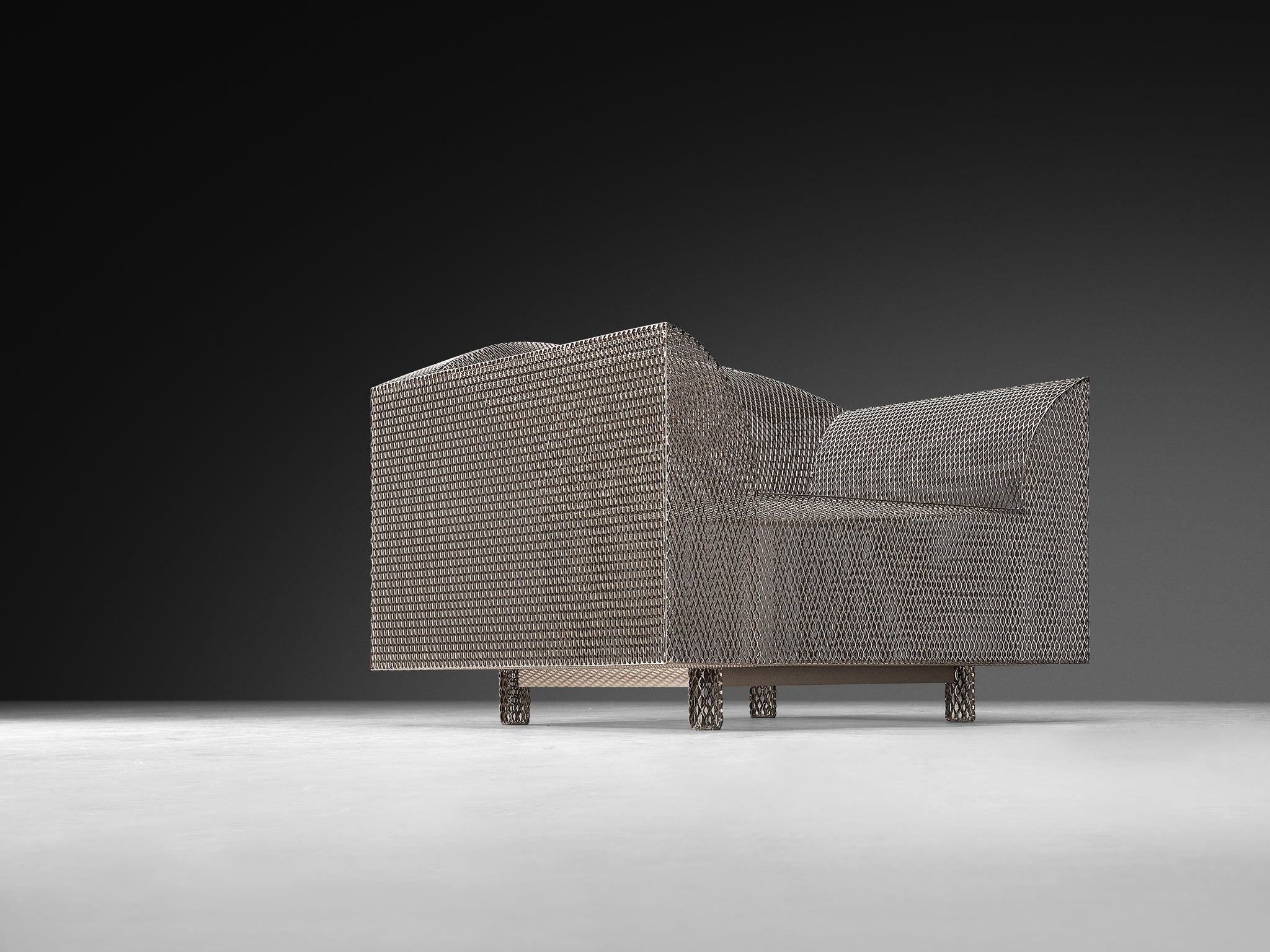 Shiro Kuramata 'How High the Moon' Lounge Chair in Nickel-plated Steel Mesh Seating Morentz