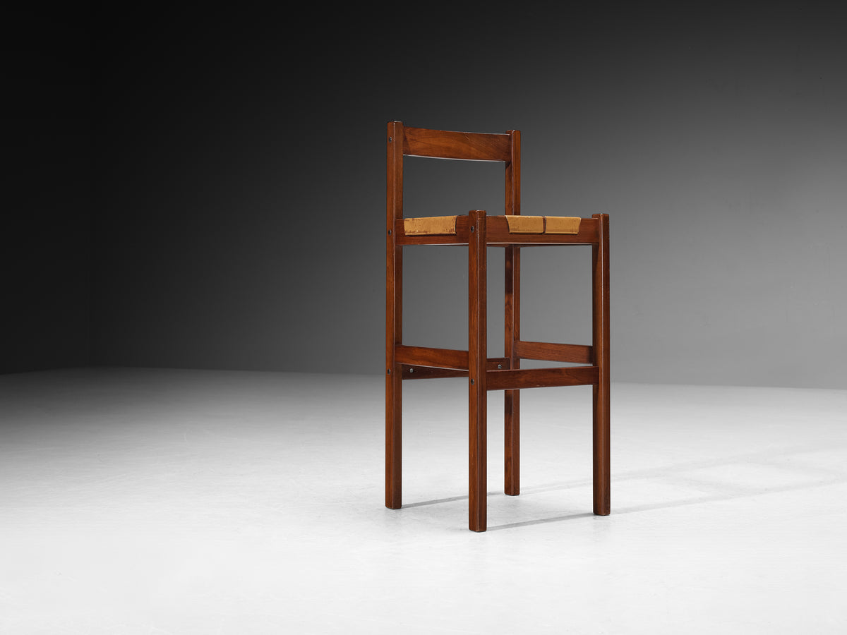 Brazilian Modern Bar Stools in Mahogany with Laced Leather Seats Seating Morentz