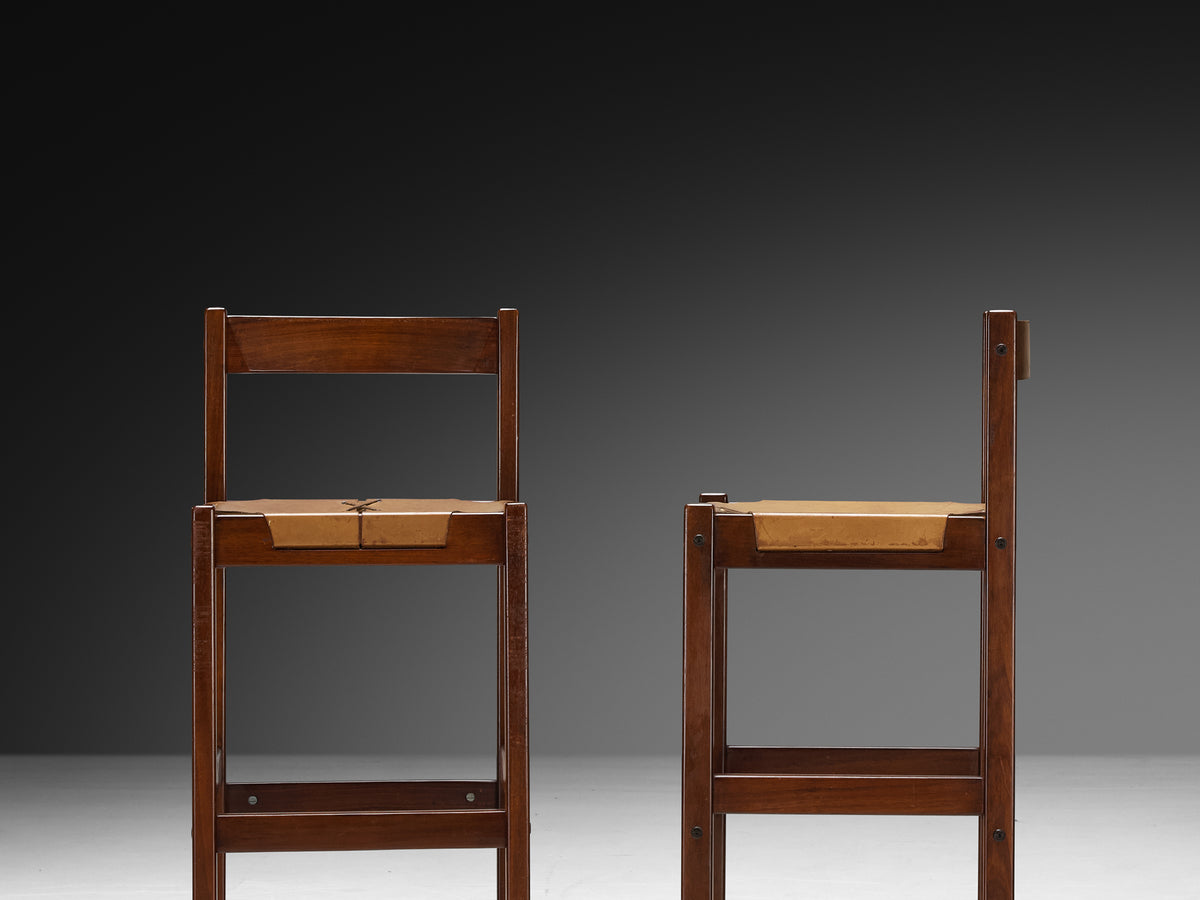 Brazilian Modern Bar Stools in Mahogany with Laced Leather Seats Seating Morentz
