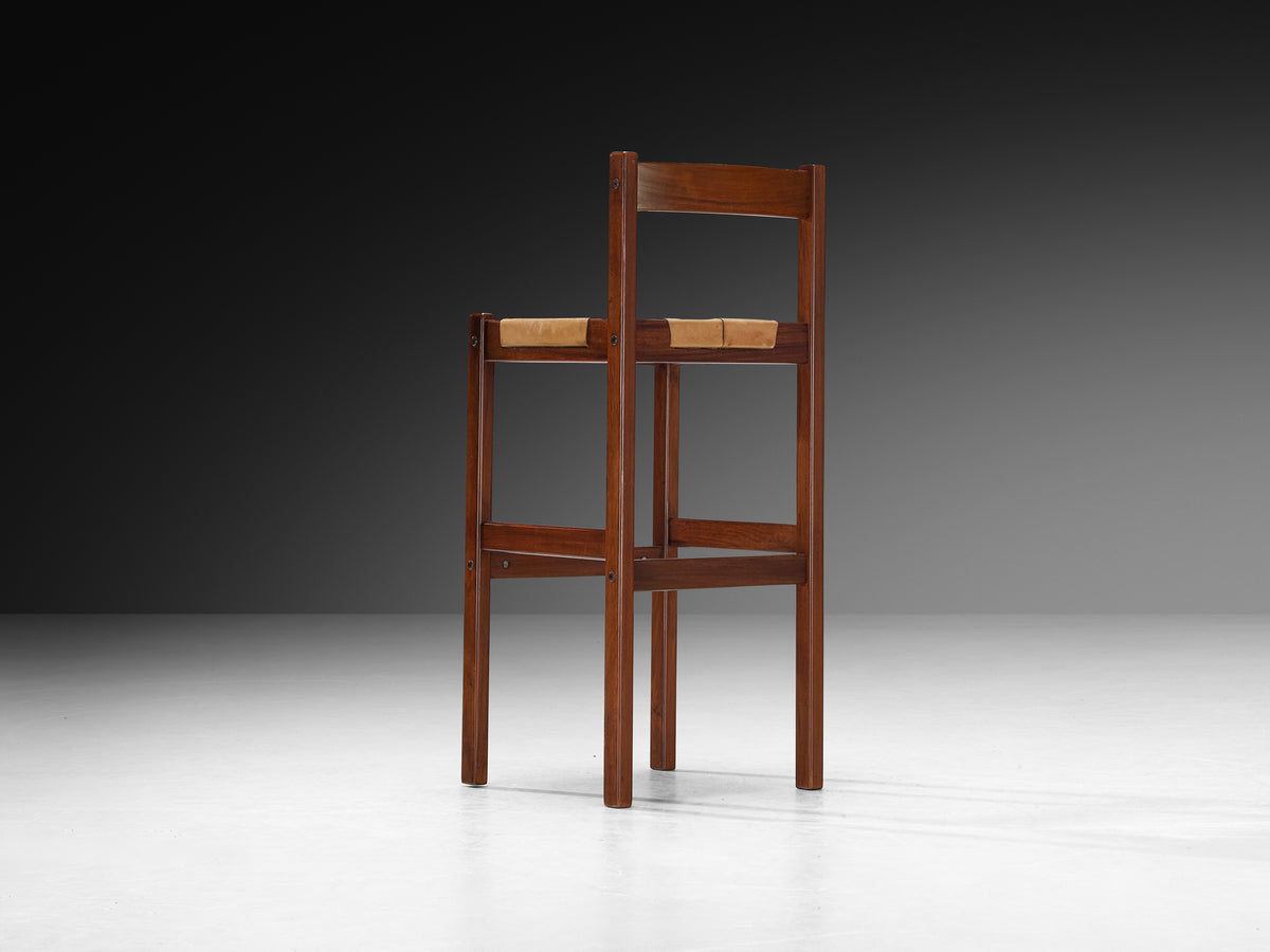Brazilian Modern Bar Stools in Mahogany with Laced Leather Seats Seating Morentz