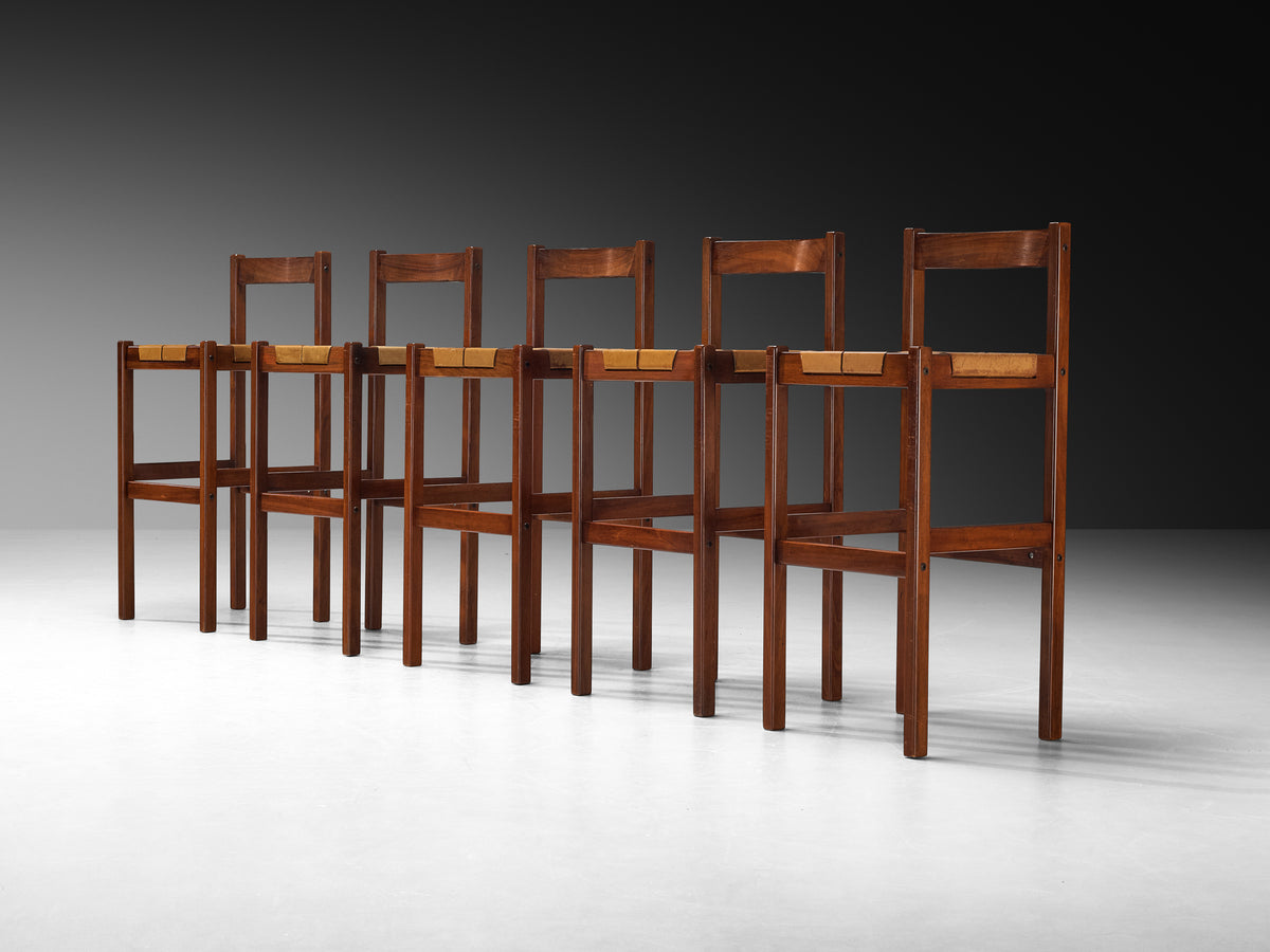 Brazilian Modern Bar Stools in Mahogany with Laced Leather Seats Seating Morentz