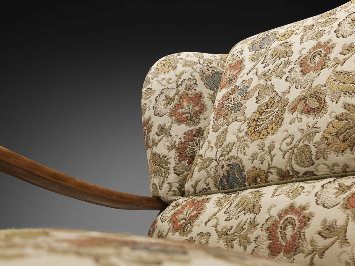 Pair of Wingback Lounge Chairs in Wood and Floral Upholstery, 1940s Seating Morentz