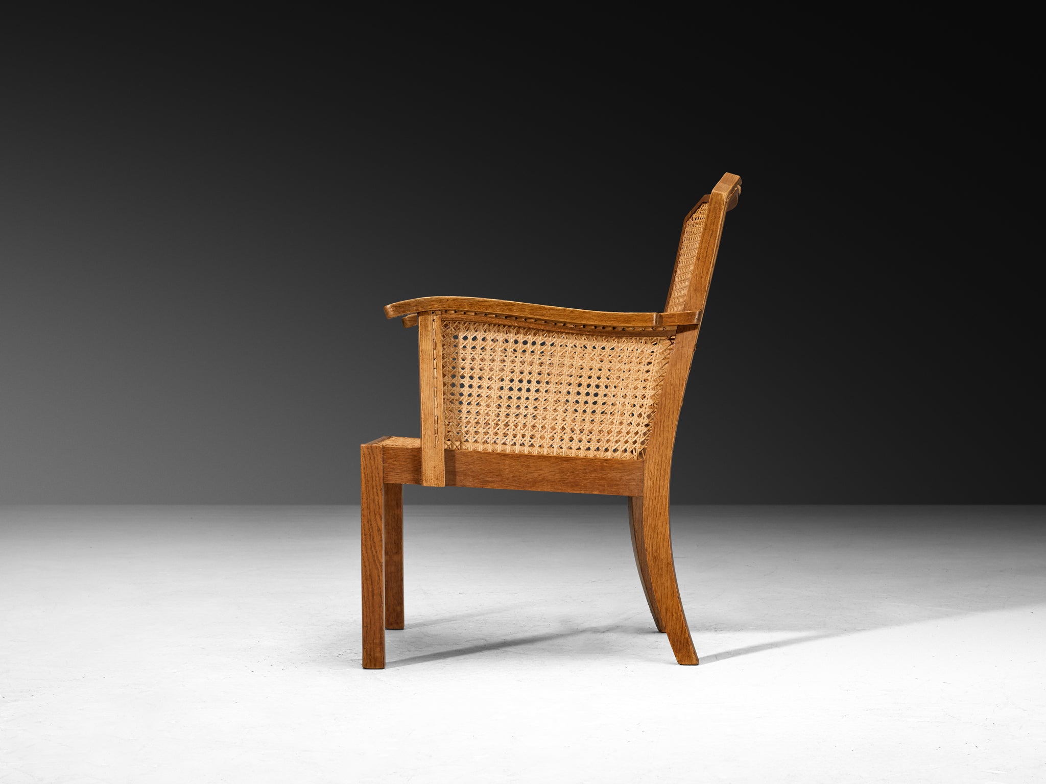 Mid-Century Armchair in Solid Oak and Cane Webbing Seating Morentz