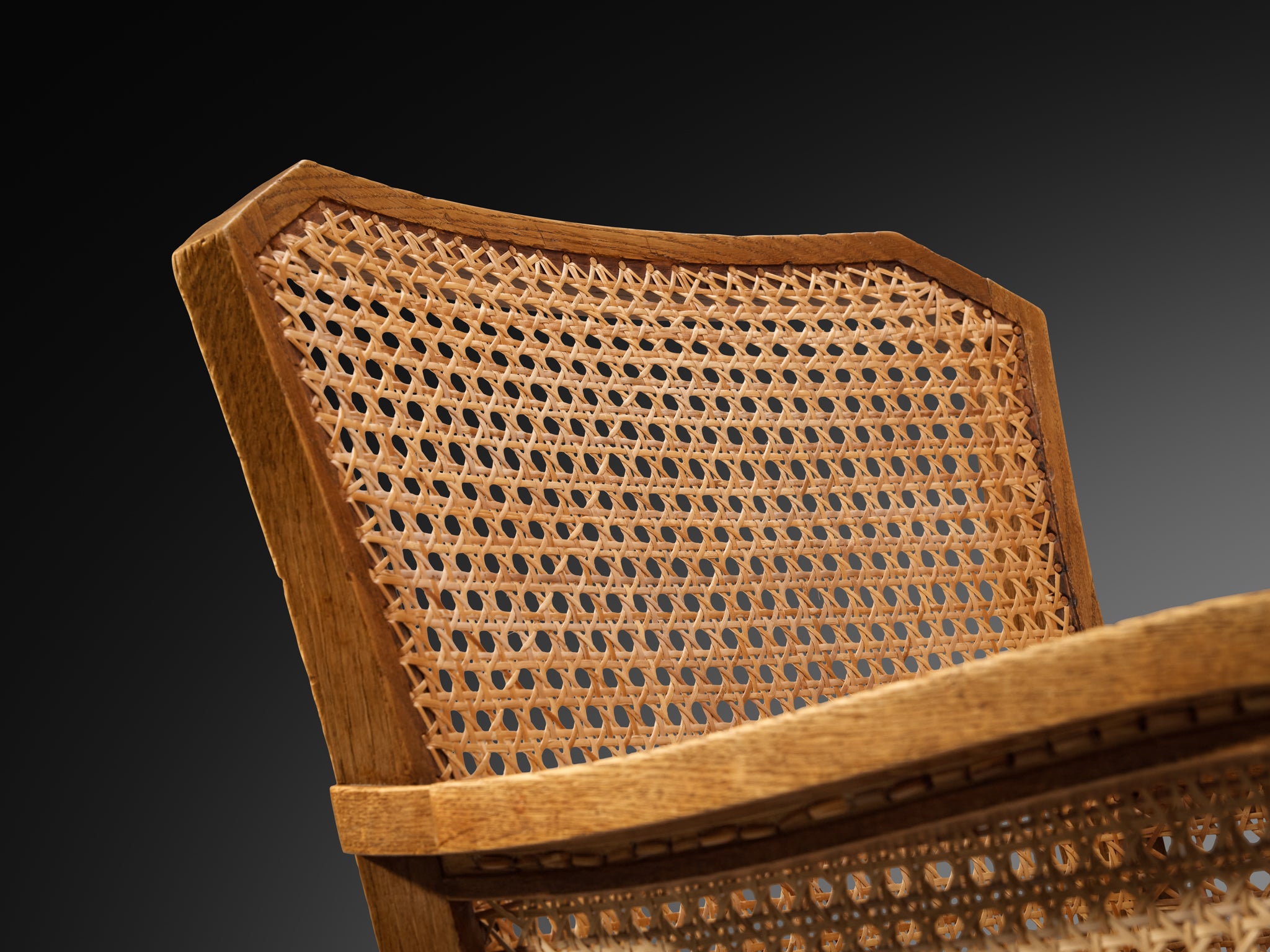 Mid-Century Armchair in Solid Oak and Cane Webbing Seating Morentz