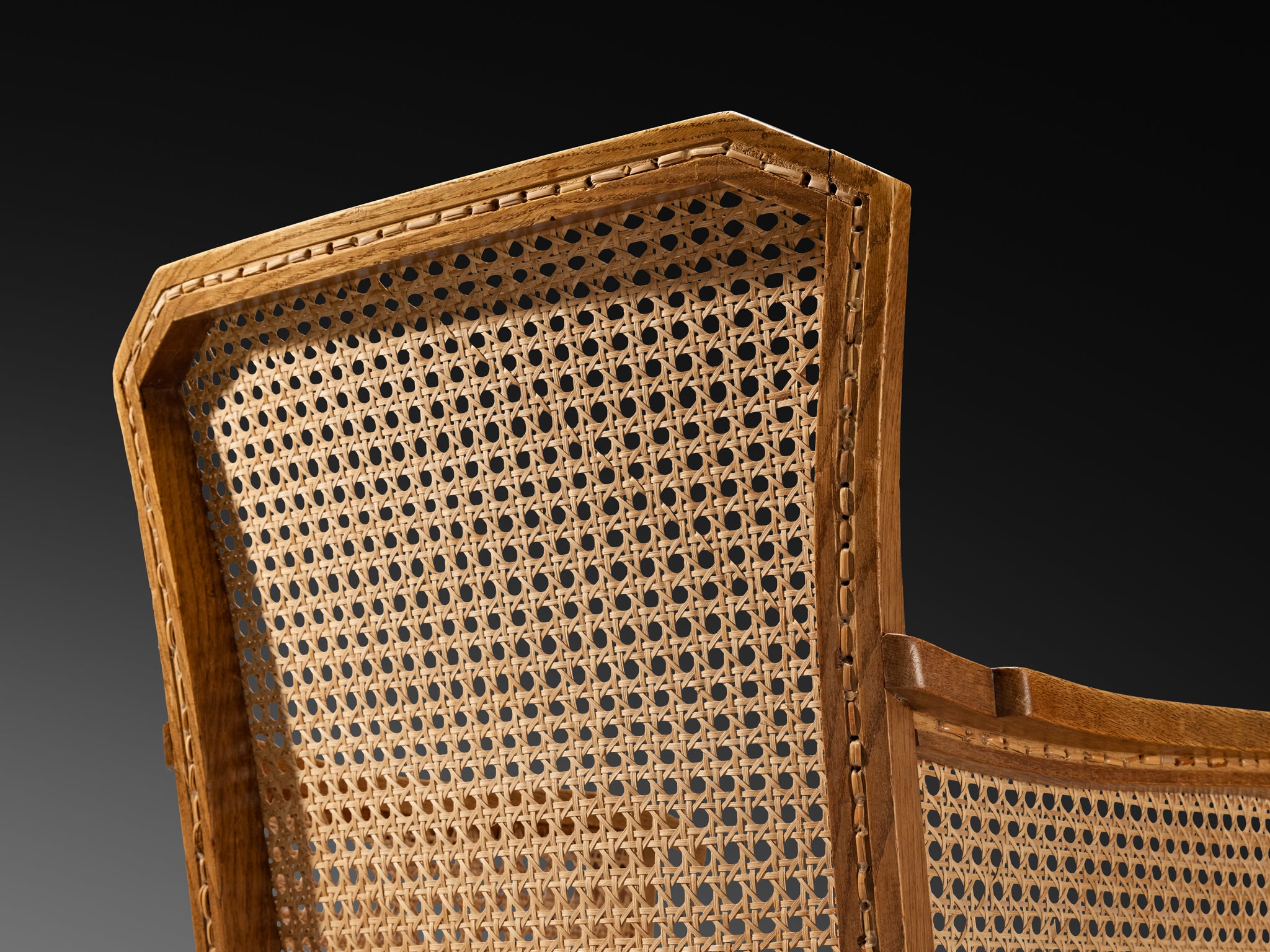 Mid-Century Armchair in Solid Oak and Cane Webbing Seating Morentz