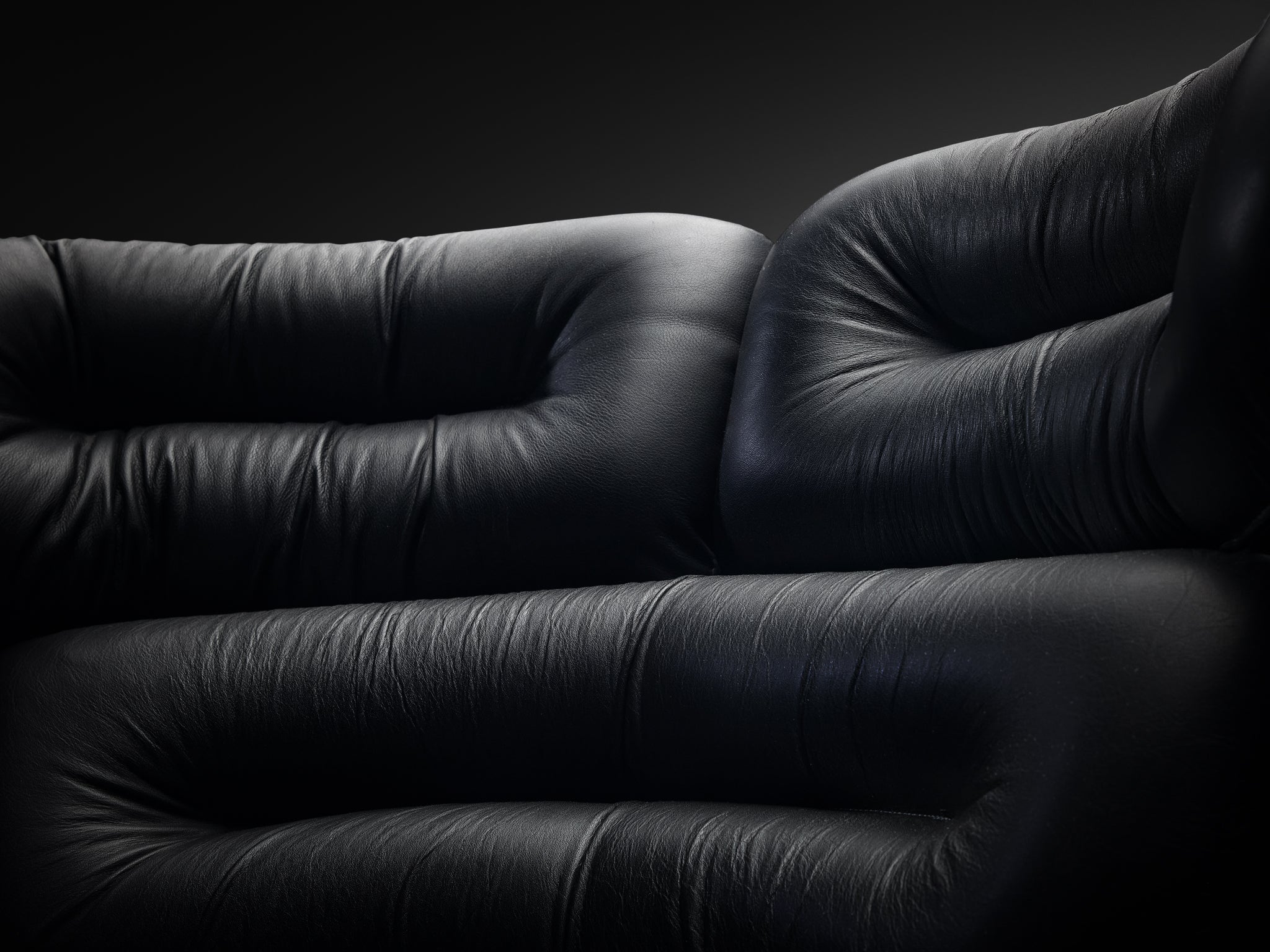 Joe Colombo 'Elda' Swivel Lounge Chair in Black Leather and Fiberglass Seating Morentz