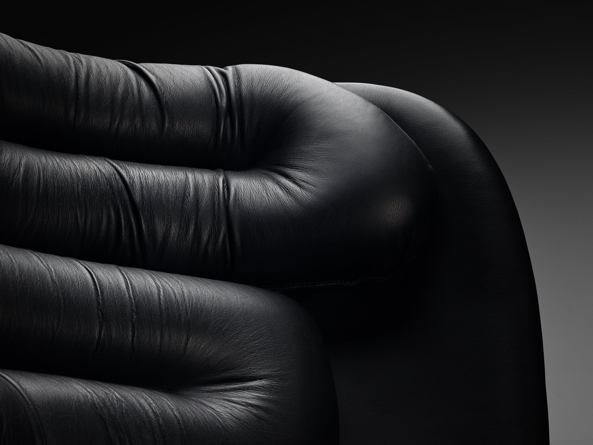 Joe Colombo 'Elda' Swivel Lounge Chair in Black Leather and Fiberglass Seating Morentz