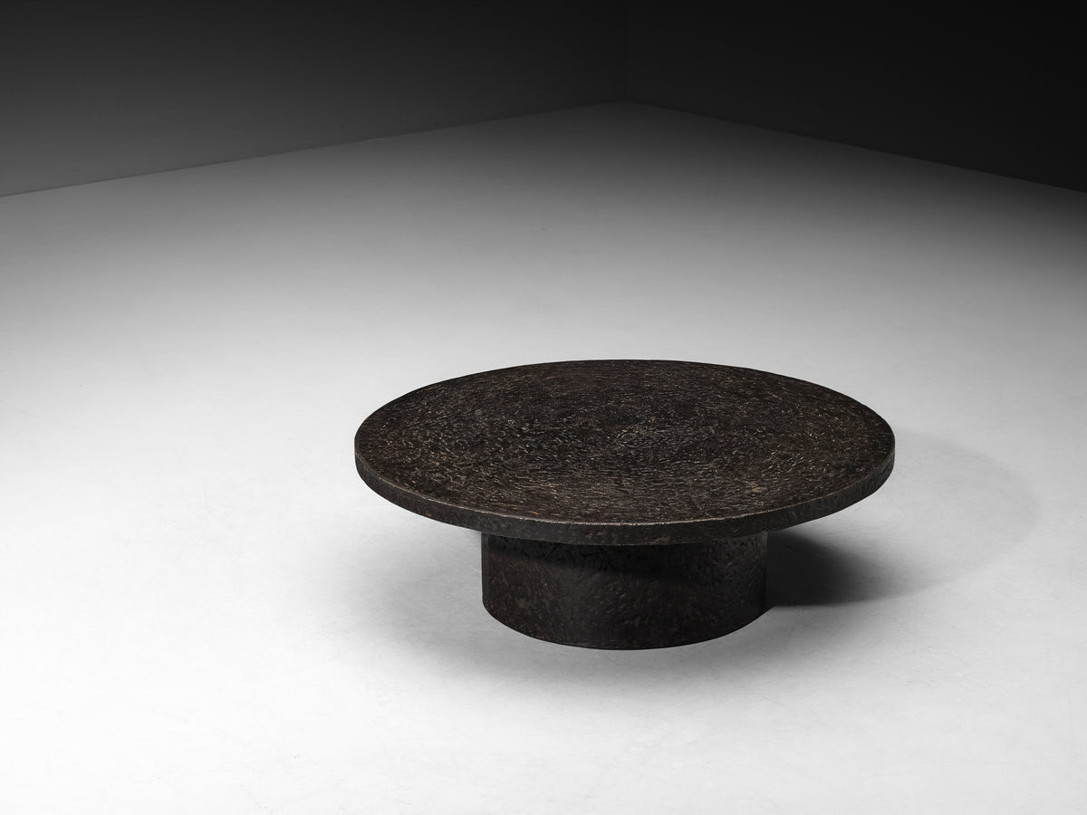 Brutalist Round Coffee Table in Black Stone Look Resin Tables Morentz