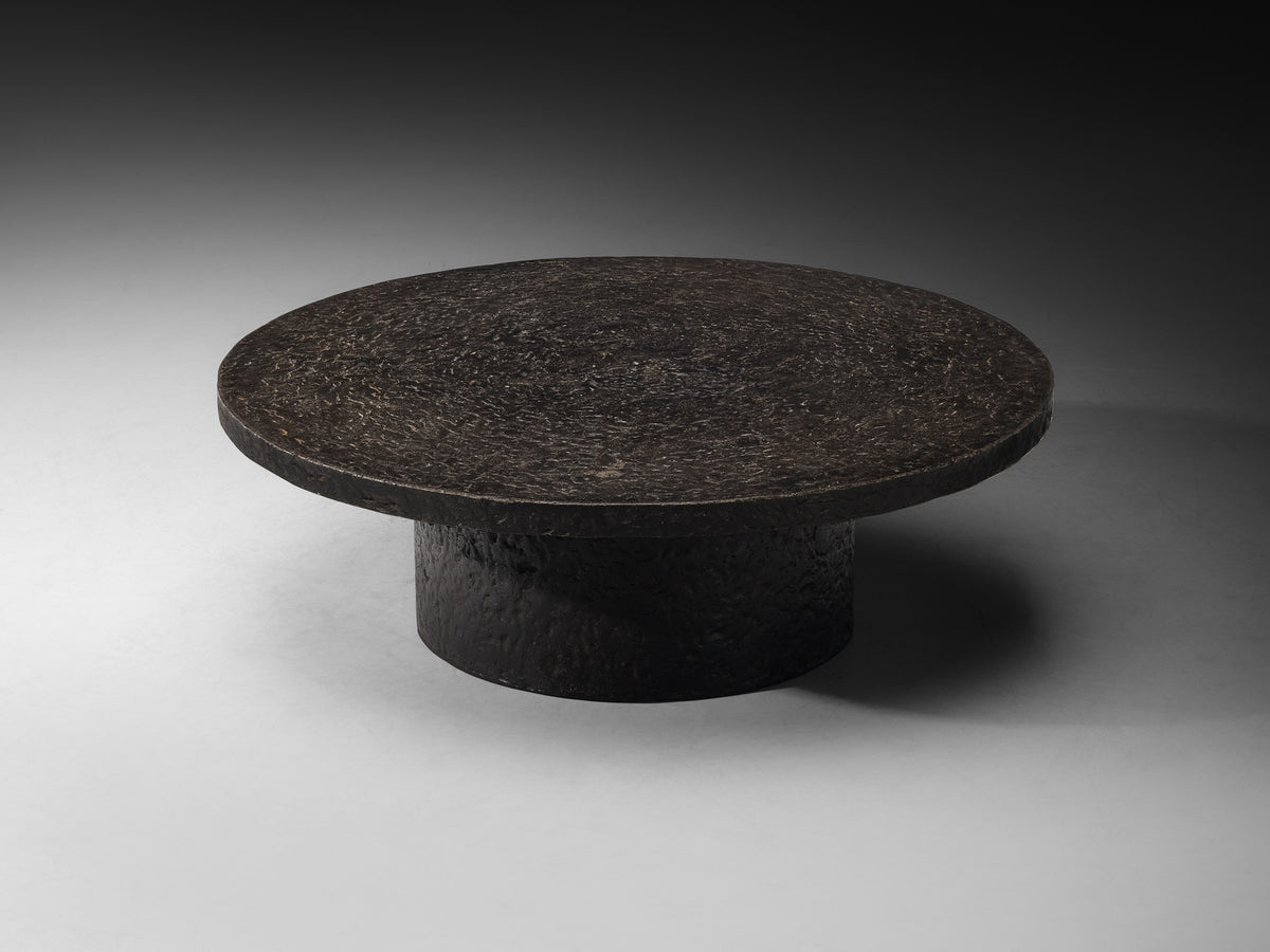 Brutalist Round Coffee Table in Black Stone Look Resin Tables Morentz