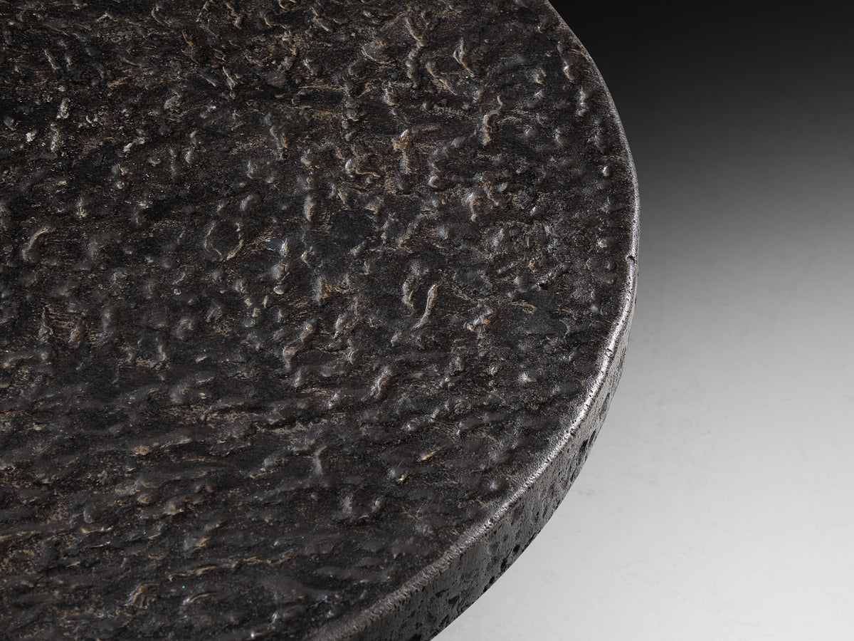 Brutalist Round Coffee Table in Black Stone Look Resin Tables Morentz