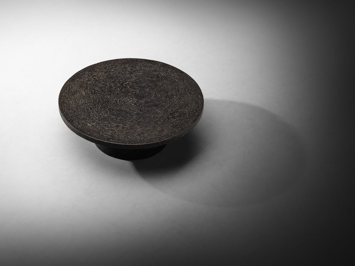 Brutalist Round Coffee Table in Black Stone Look Resin Tables Morentz