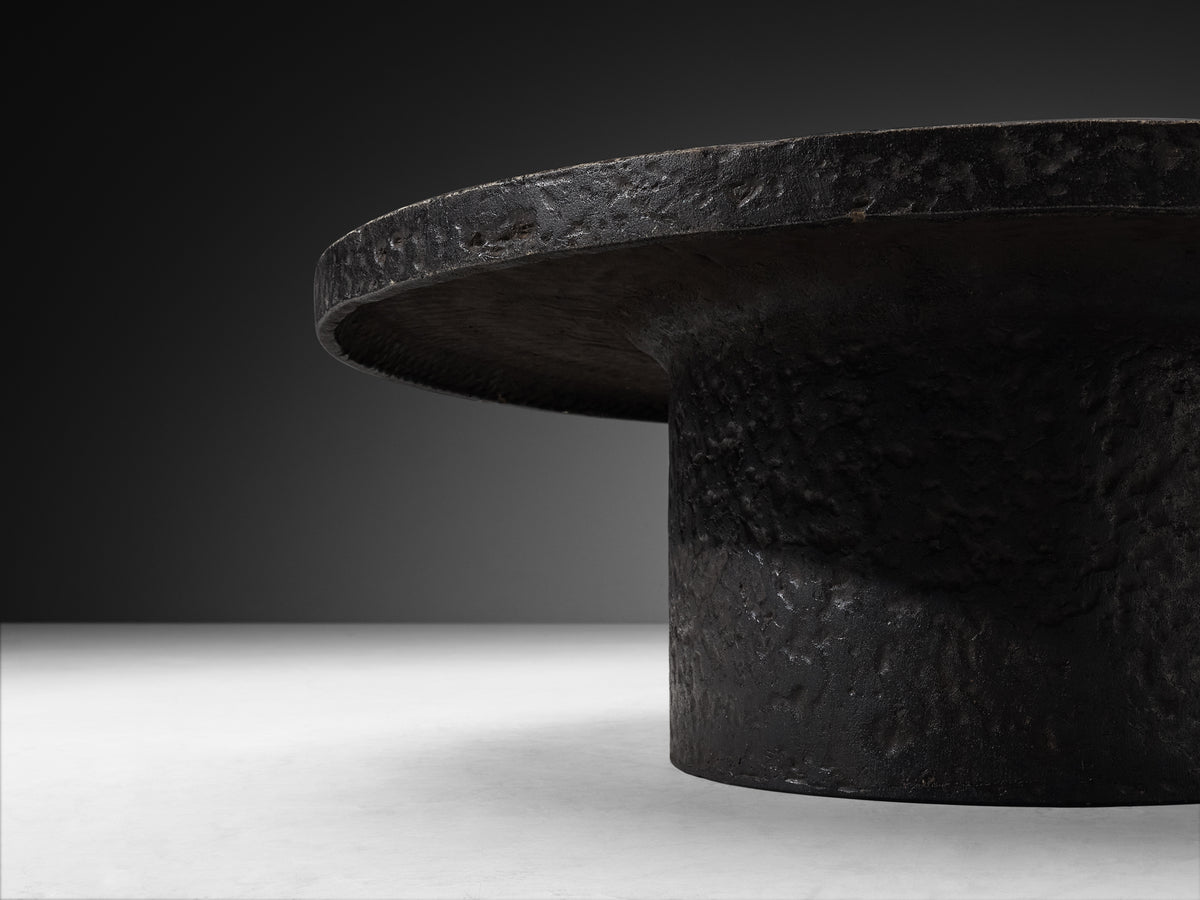 Brutalist Round Coffee Table in Black Stone Look Resin Tables Morentz