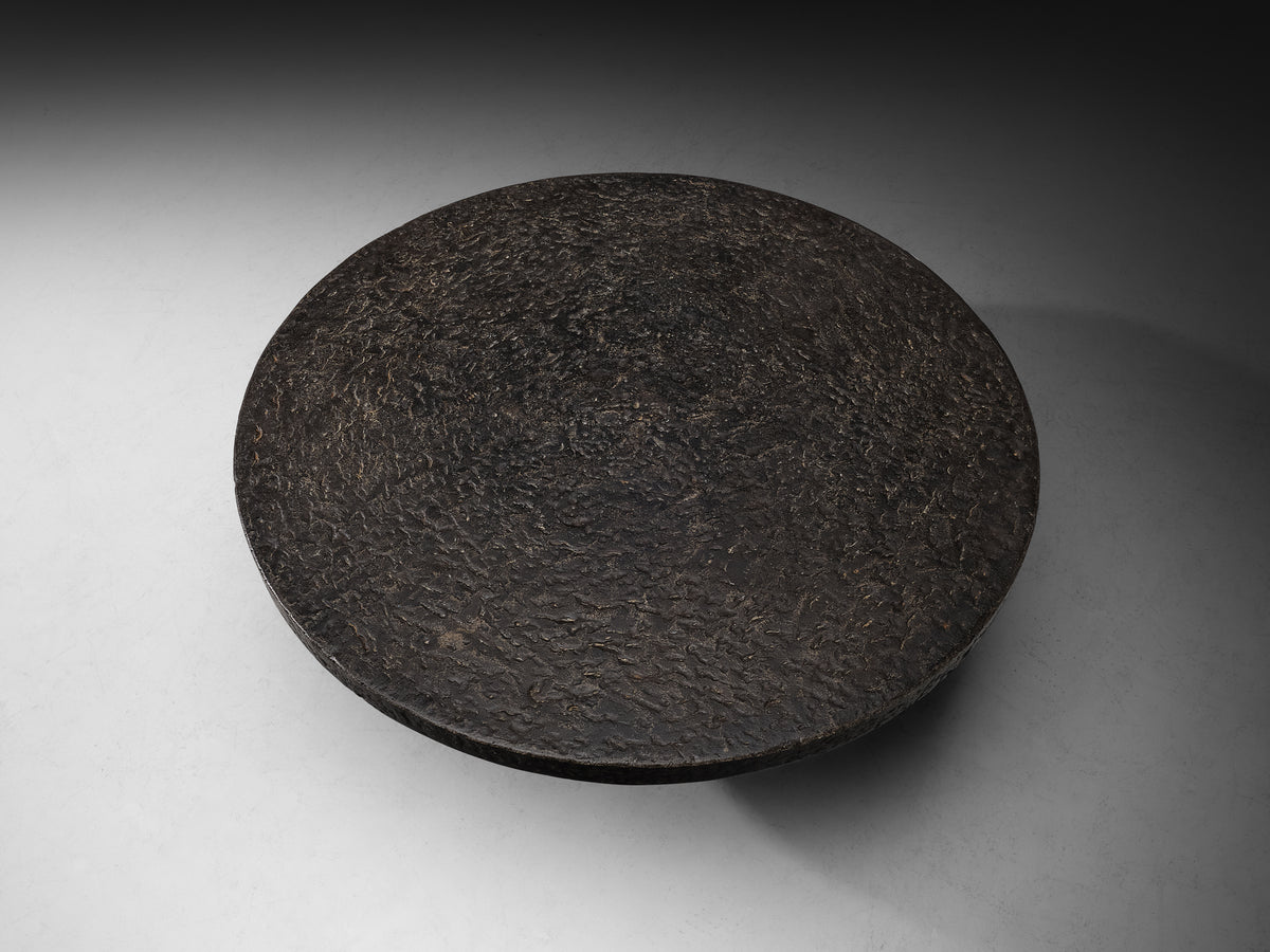 Brutalist Round Coffee Table in Black Stone Look Resin Tables Morentz