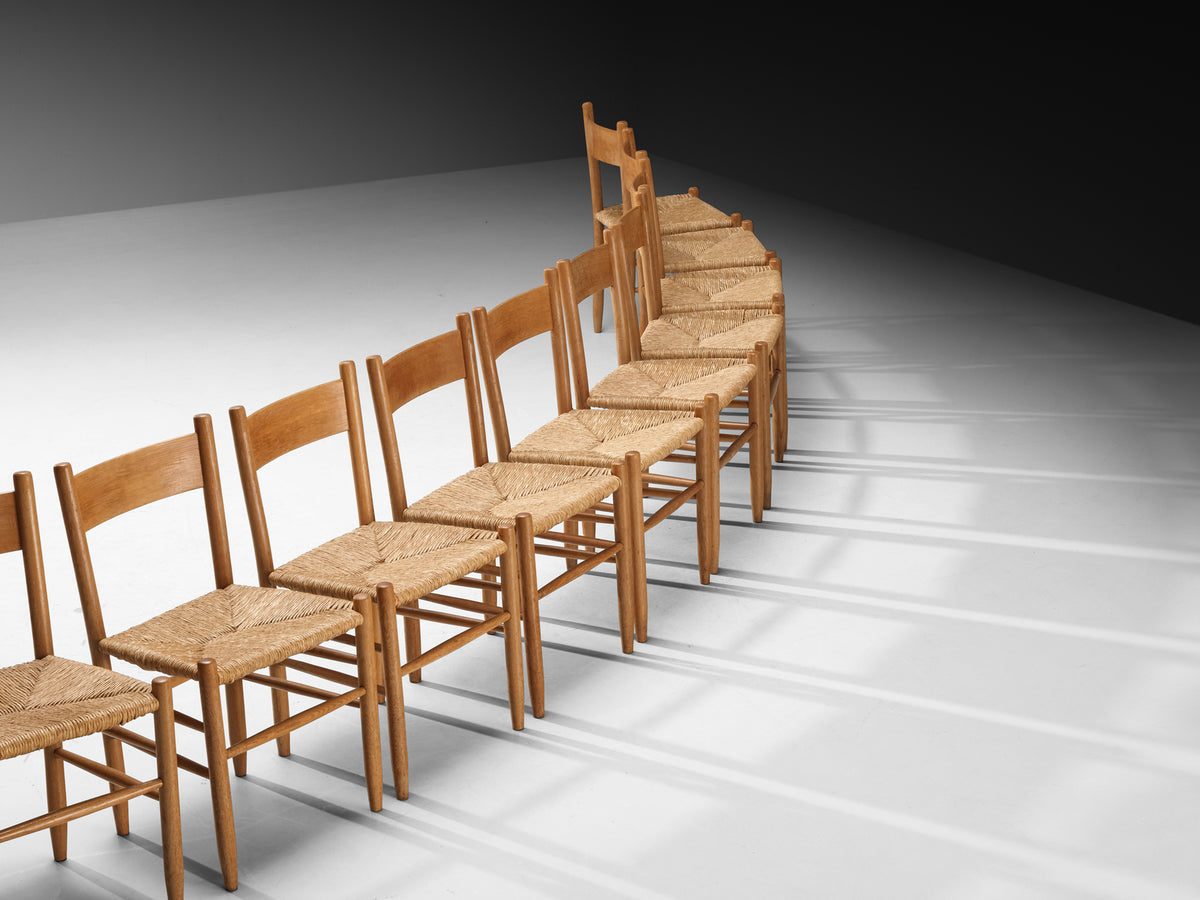 Elegant Rustic Mid-Century Modern Dining Chairs in Oak and Rush Seating Morentz