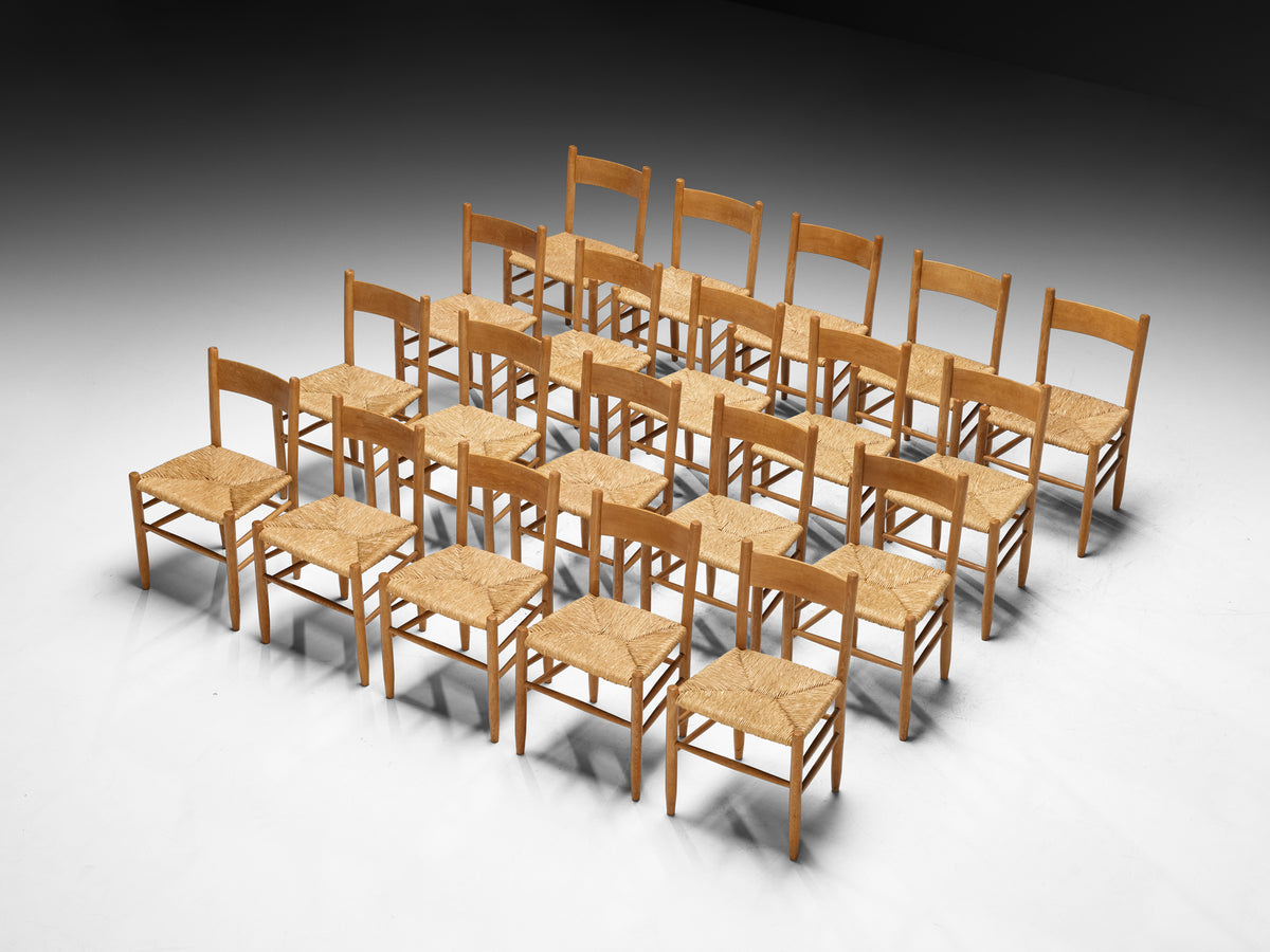 Elegant Rustic Mid-Century Modern Dining Chairs in Oak and Rush Seating Morentz