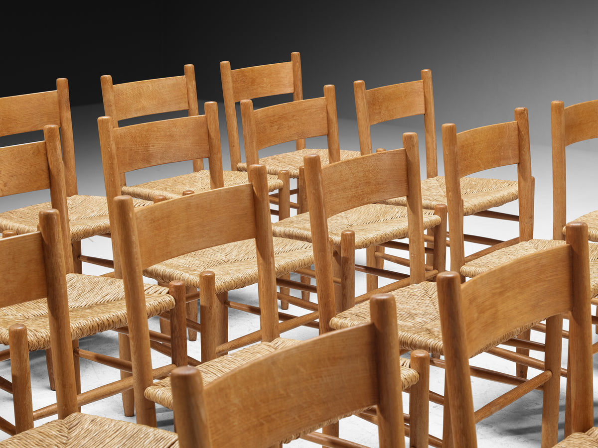 Elegant Rustic Mid-Century Modern Dining Chairs in Oak and Rush Seating Morentz