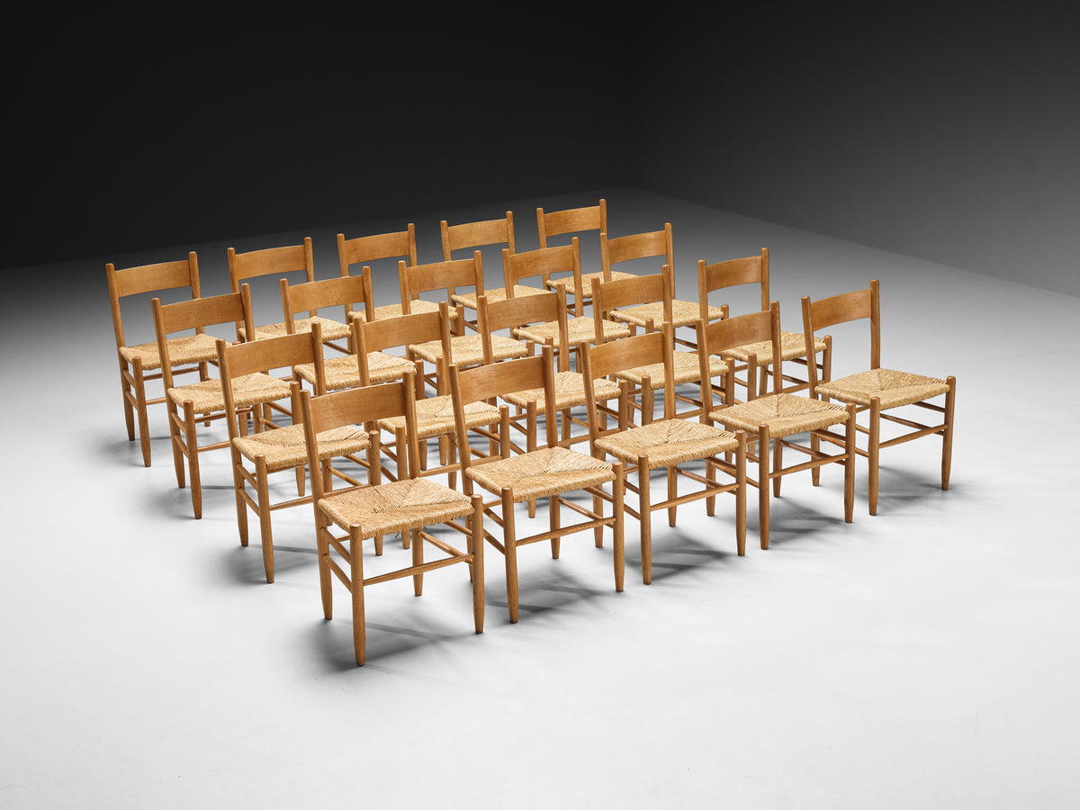 Elegant Rustic Mid-Century Modern Dining Chairs in Oak and Rush Seating Morentz