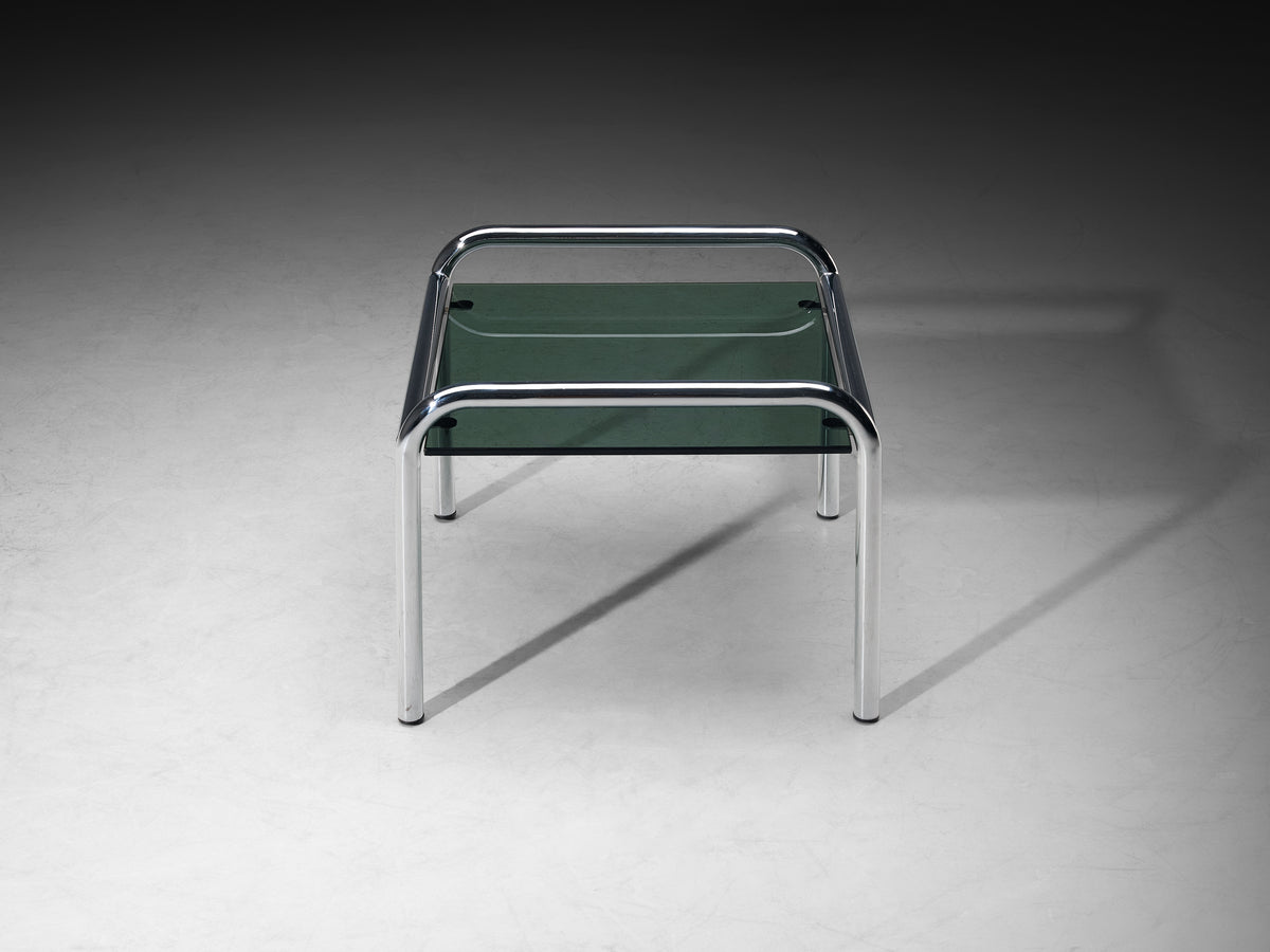 Gae Aulenti for Poltronova 'Stringa' Side Table in Chromed Metal, Smoked Glass Tables Morentz