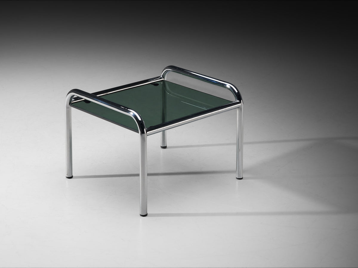Gae Aulenti for Poltronova 'Stringa' Side Table in Chromed Metal, Smoked Glass Tables Morentz