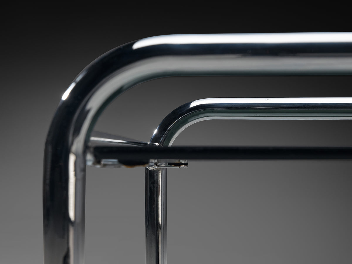 Gae Aulenti for Poltronova 'Stringa' Side Table in Chromed Metal, Smoked Glass Tables Morentz