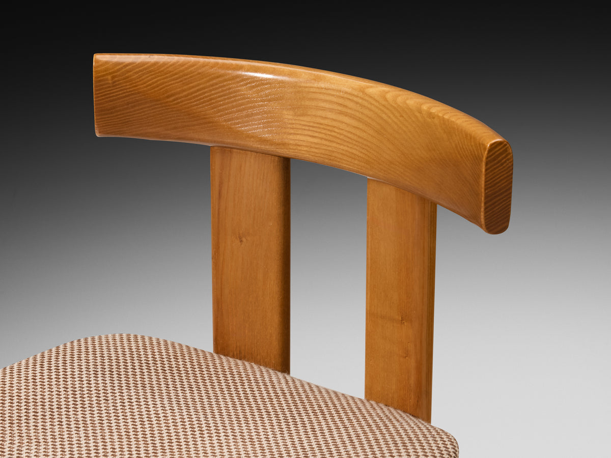 Luigi Vaghi for Former Set of Eight Dining Chairs in Ash Checkered Fabic Seating Morentz