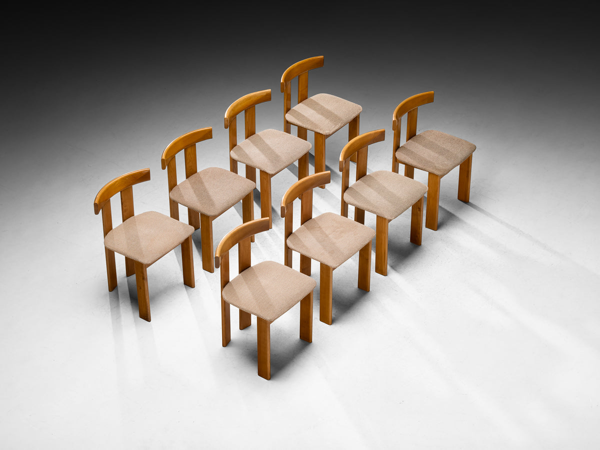 Luigi Vaghi for Former Set of Eight Dining Chairs in Ash Checkered Fabic Seating Morentz