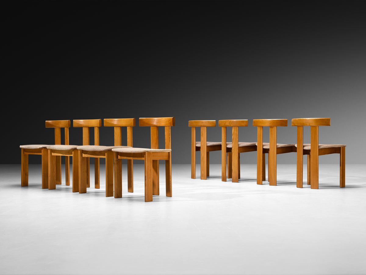 Luigi Vaghi for Former Set of Eight Dining Chairs in Ash Checkered Fabic Seating Morentz