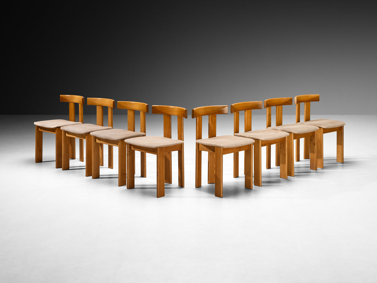 Luigi Vaghi for Former Set of Eight Dining Chairs in Ash Checkered Fabic Seating Morentz