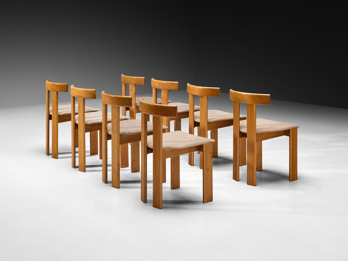 Luigi Vaghi for Former Set of Eight Dining Chairs in Ash Checkered Fabic Seating Morentz