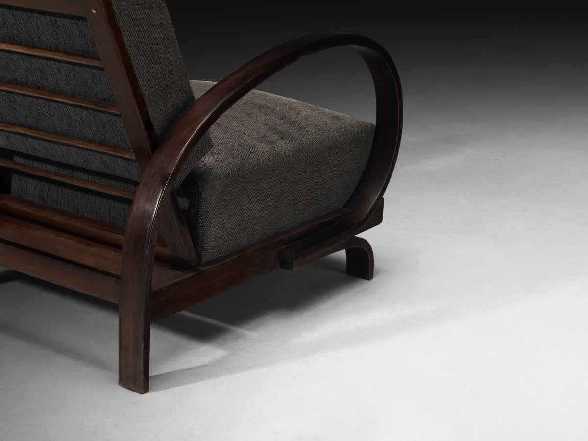 Pair of Art Deco Lounge Chairs with Sculptural Wooden Curved Armrests Seating Morentz