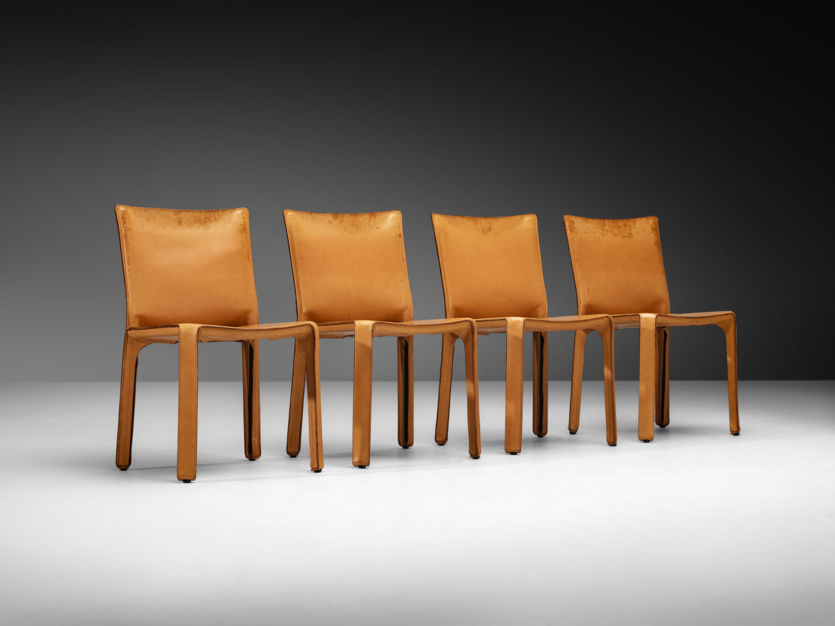 Mario Bellini for Cassina Set of Six ‘CAB 412’ and ‘CAB 413’ Chairs in Cognac Leather Seating Morentz