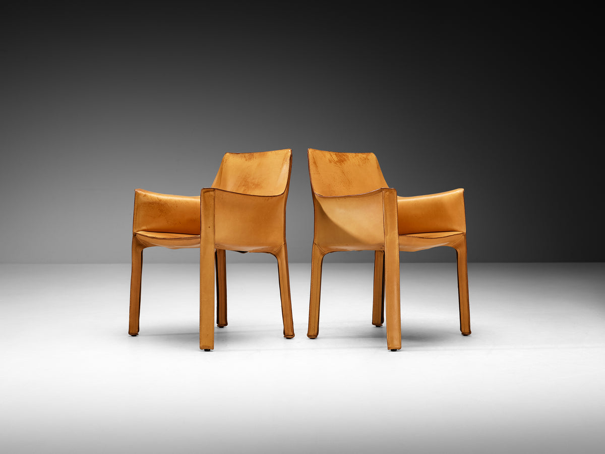 Mario Bellini for Cassina Set of Six ‘CAB 412’ and ‘CAB 413’ Chairs in Cognac Leather Seating Morentz