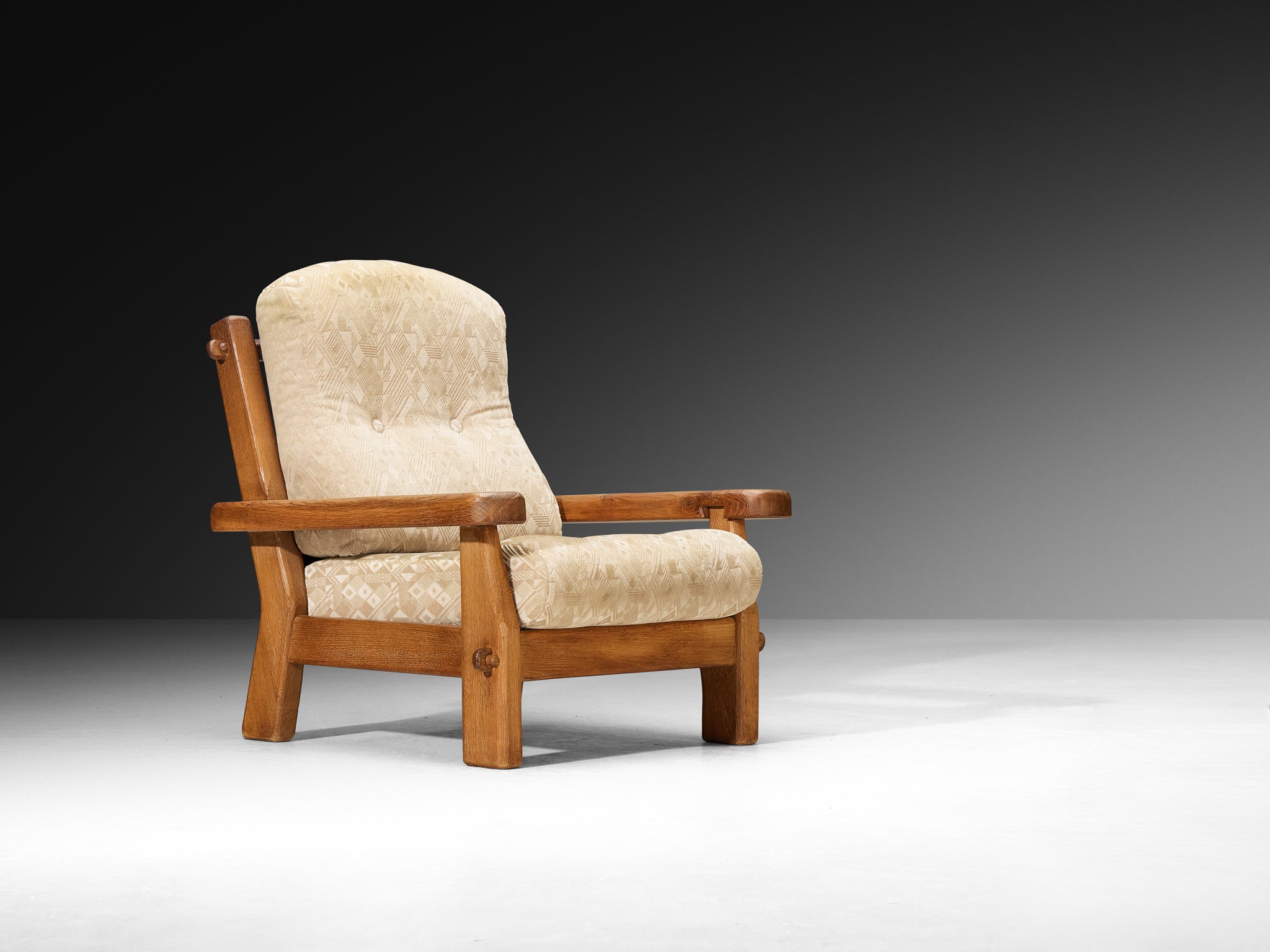 Pair of Brutalist Lounge Chairs in Solid Oak Seating Morentz