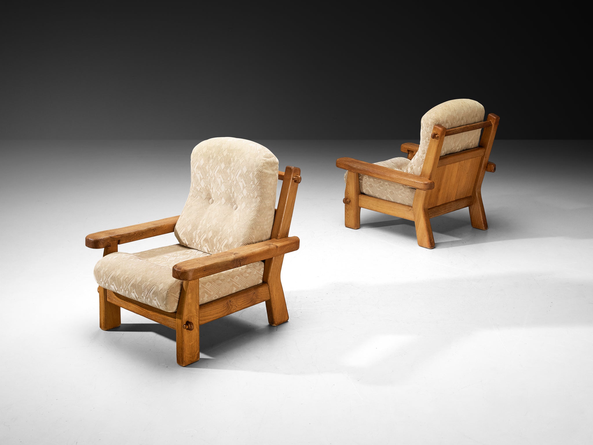 Pair of Brutalist Lounge Chairs in Solid Oak Seating Morentz