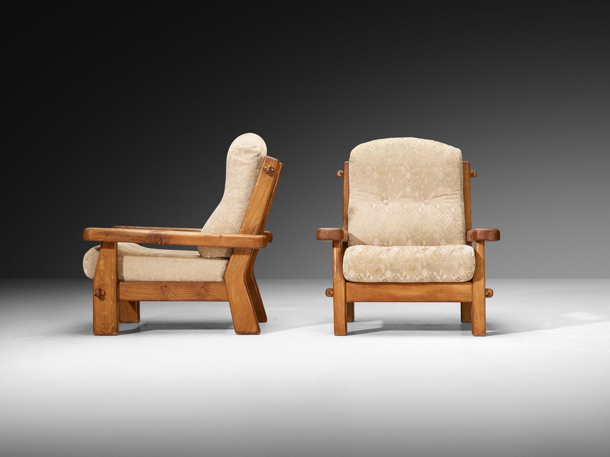 Pair of Brutalist Lounge Chairs in Solid Oak Seating Morentz