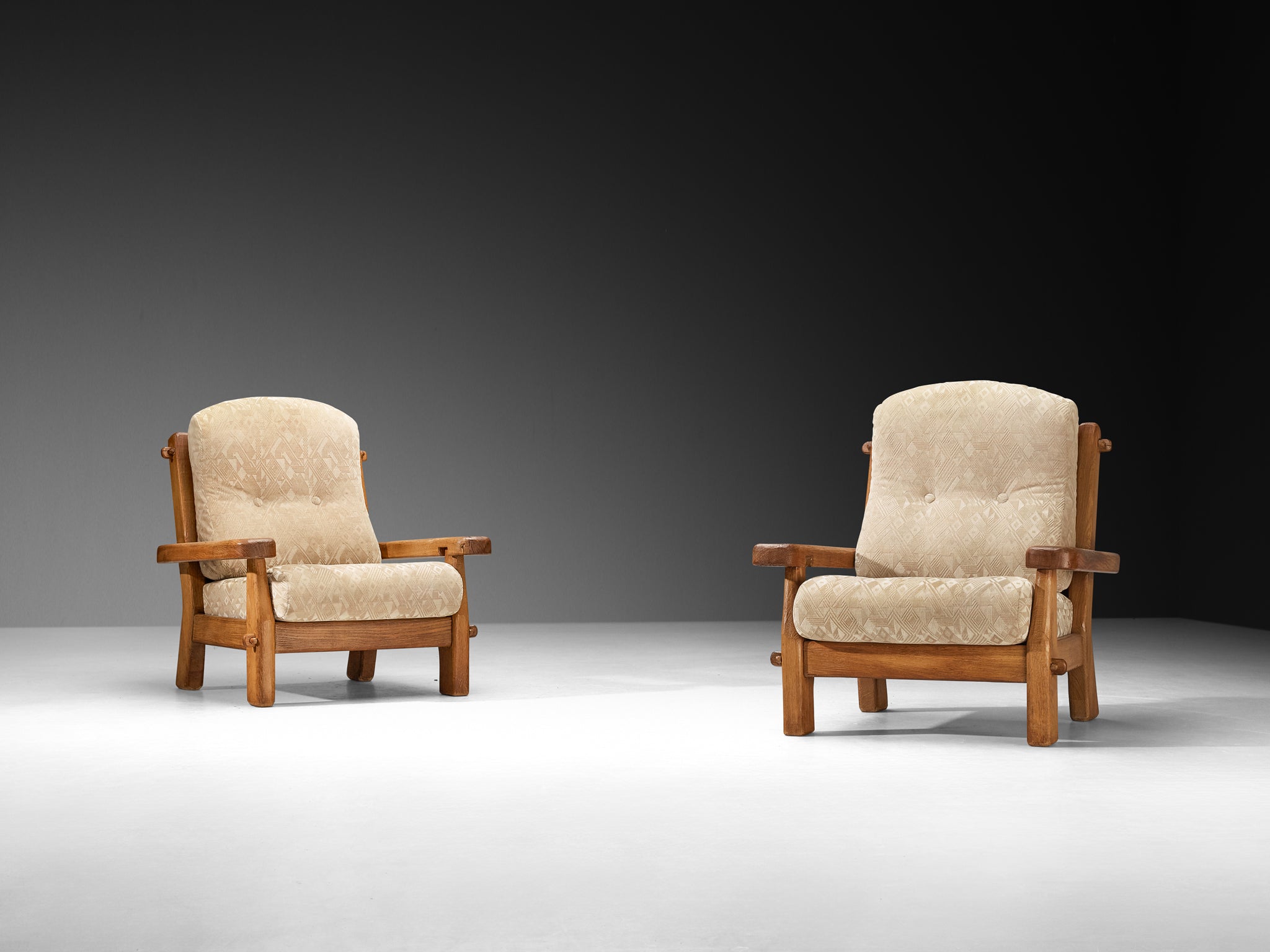Pair of Brutalist Lounge Chairs in Solid Oak Seating Morentz
