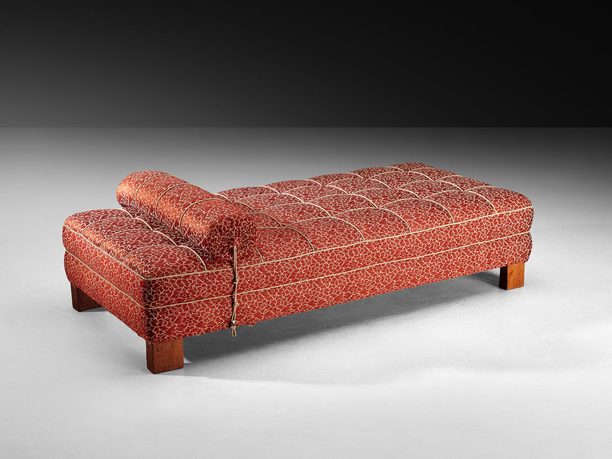 Art Deco Daybed in Patterned Red and White Fabric and Oak Base Seating Morentz