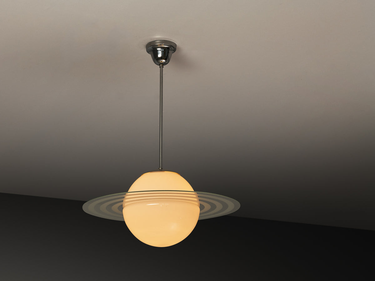 Swedish Scandinavian Modern Saturnus Lamp in Chromed Steel and Glass Lighting Morentz