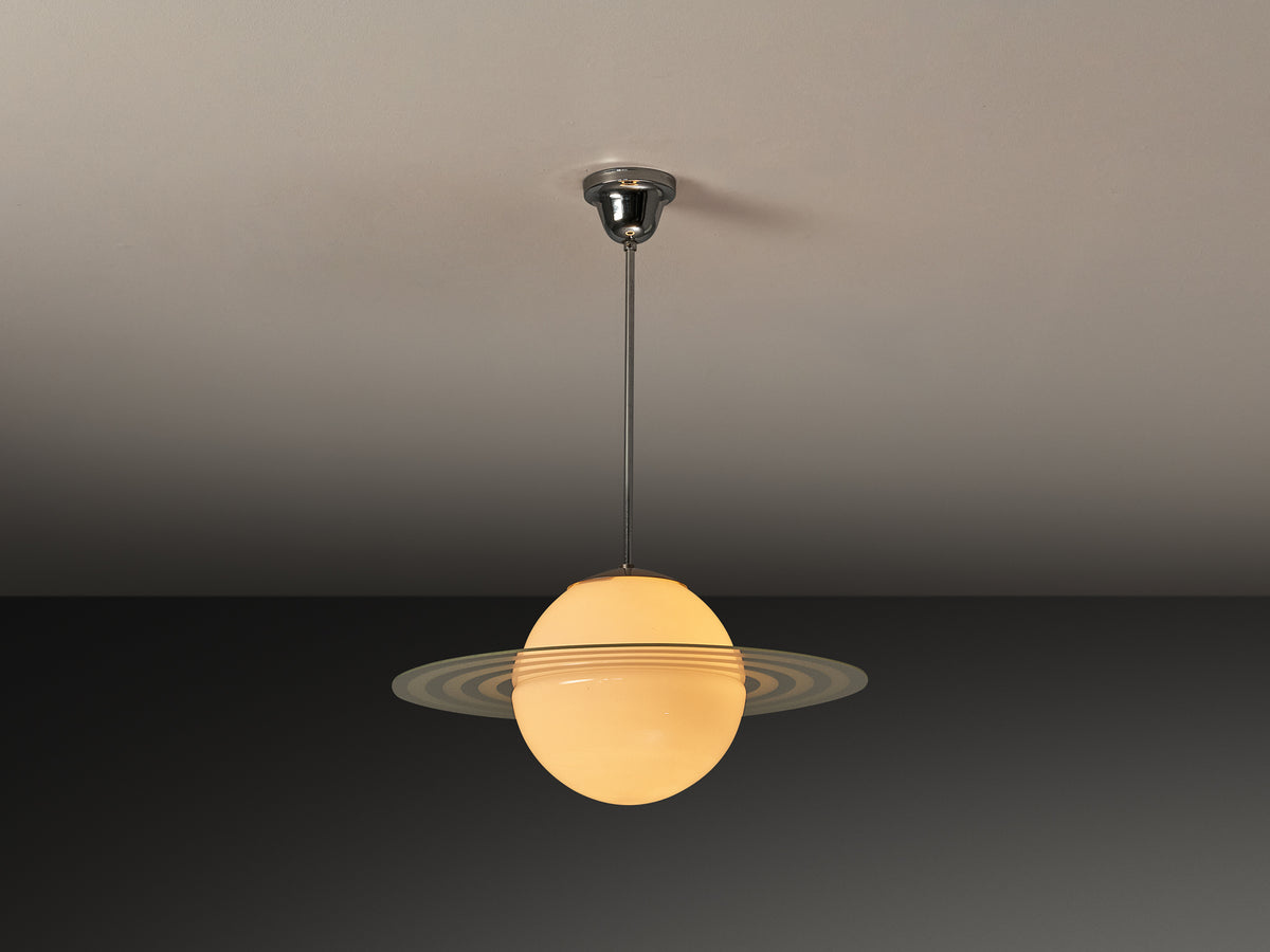 Swedish Scandinavian Modern Saturnus Lamp in Chromed Steel and Glass Lighting Morentz