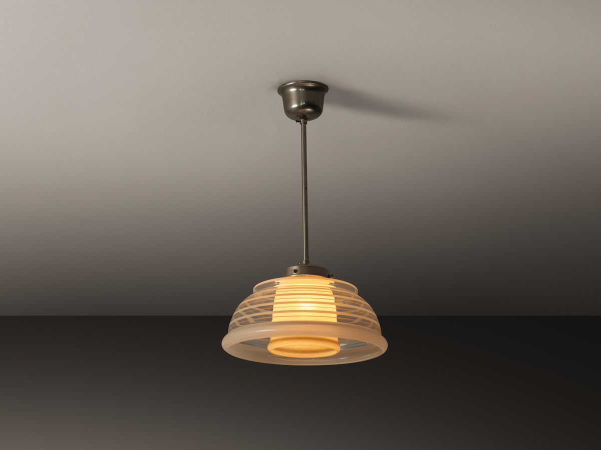 Swedish Art Deco Ceiling Light in Frosted Glass and Steel