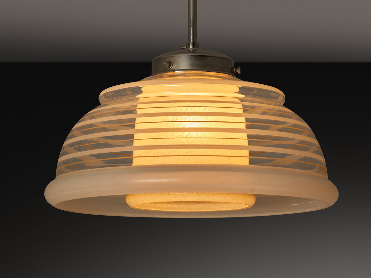 Swedish Art Deco Ceiling Light in Frosted Glass and Steel