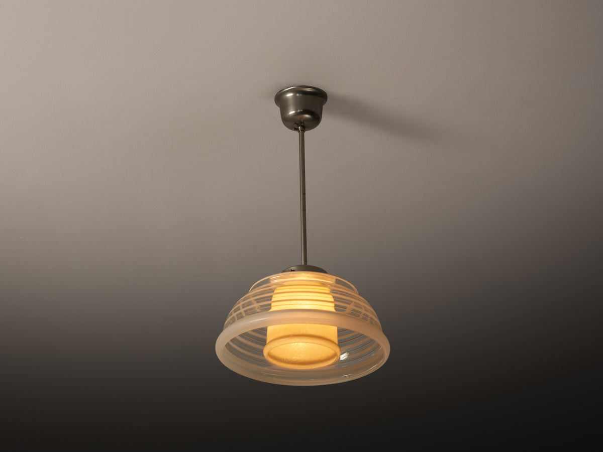 Swedish Art Deco Ceiling Light in Frosted Glass and Steel