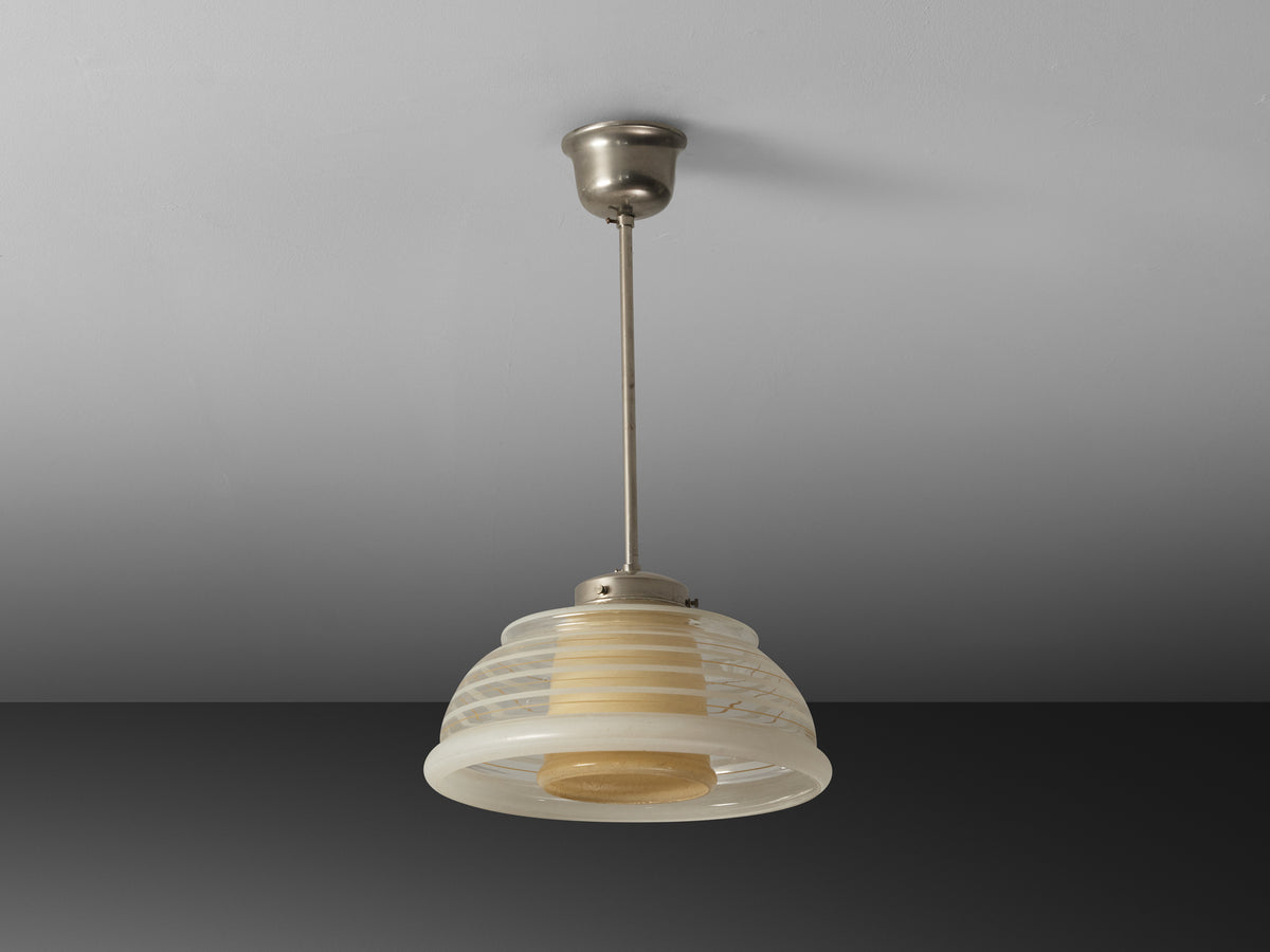 Swedish Art Deco Ceiling Light in Frosted Glass and Steel