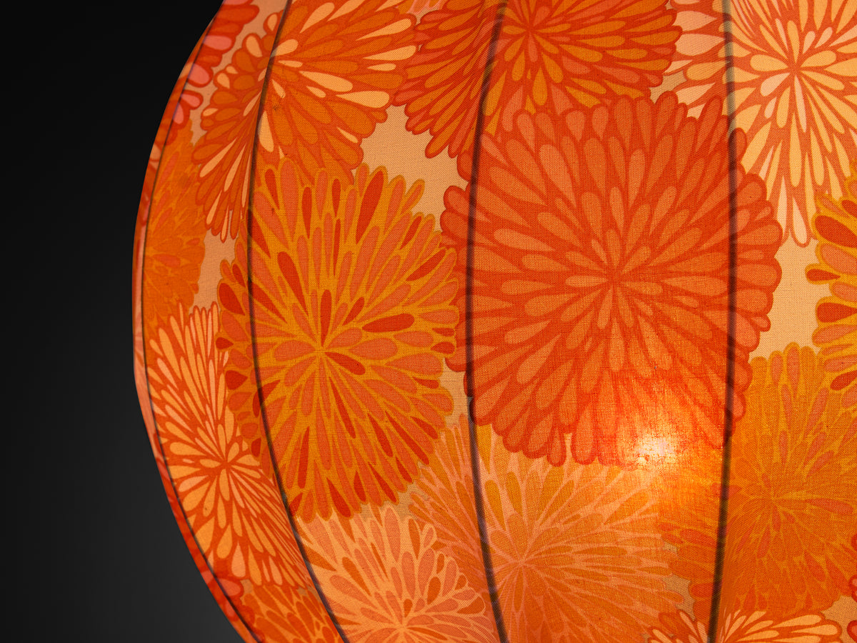 Swedish Balloon Lamp in Steel with Floral Motif Orange Shade Lighting Morentz