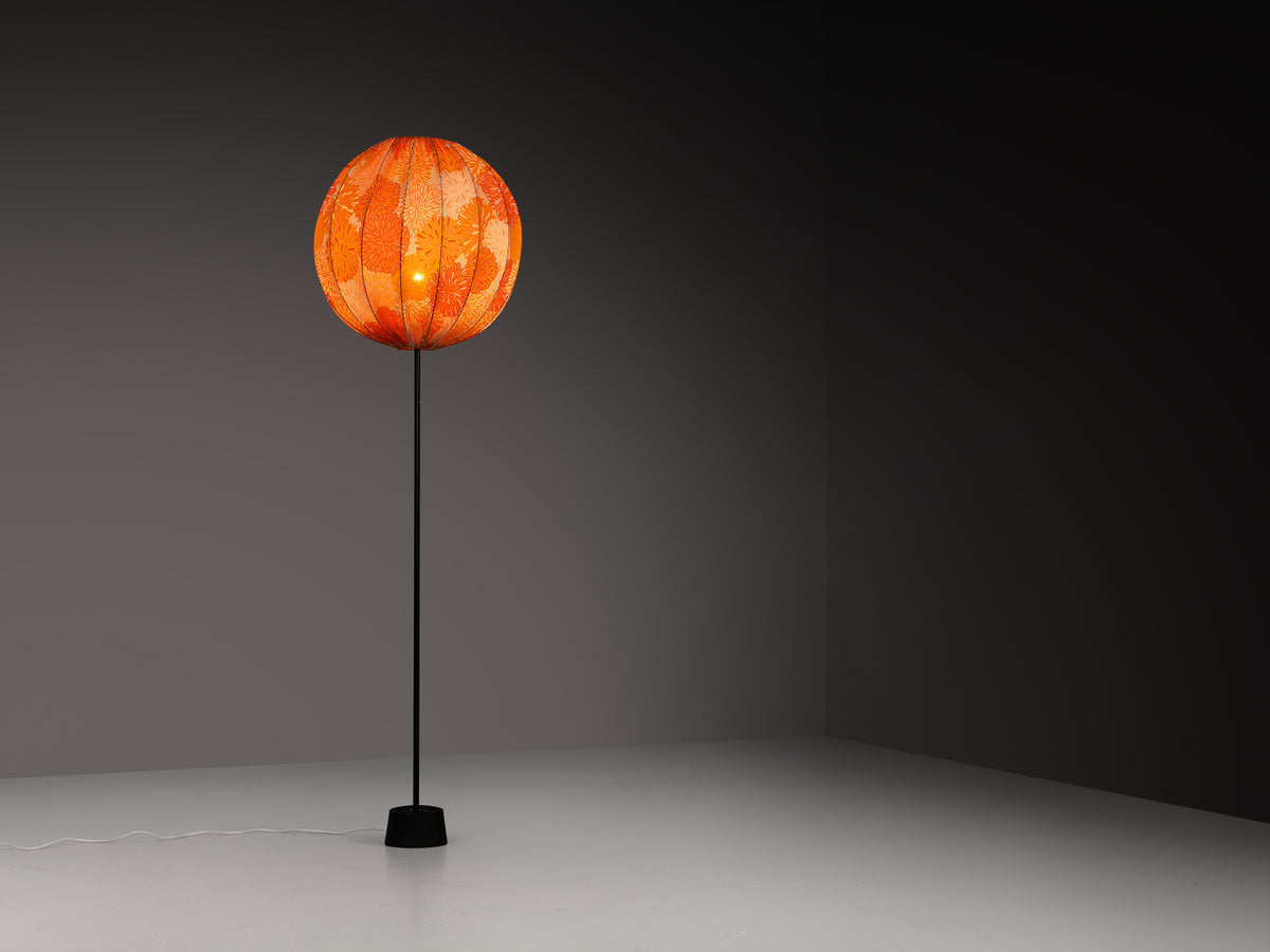Swedish Balloon Lamp in Steel with Floral Motif Orange Shade Lighting Morentz