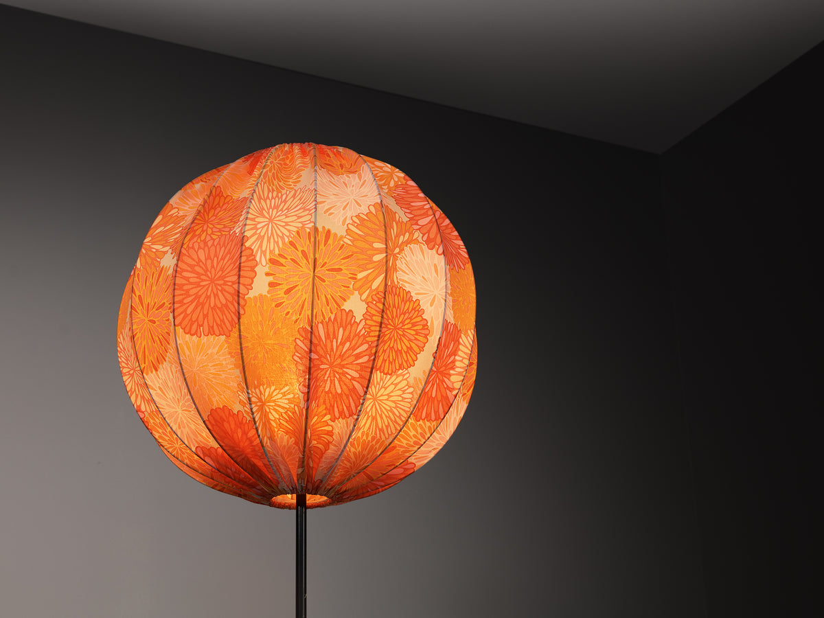 Swedish Balloon Lamp in Steel with Floral Motif Orange Shade Lighting Morentz