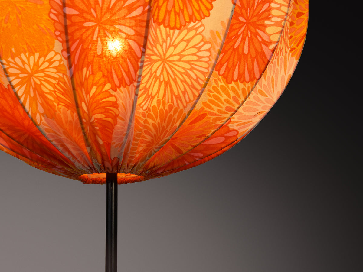 Swedish Balloon Lamp in Steel with Floral Motif Orange Shade Lighting Morentz
